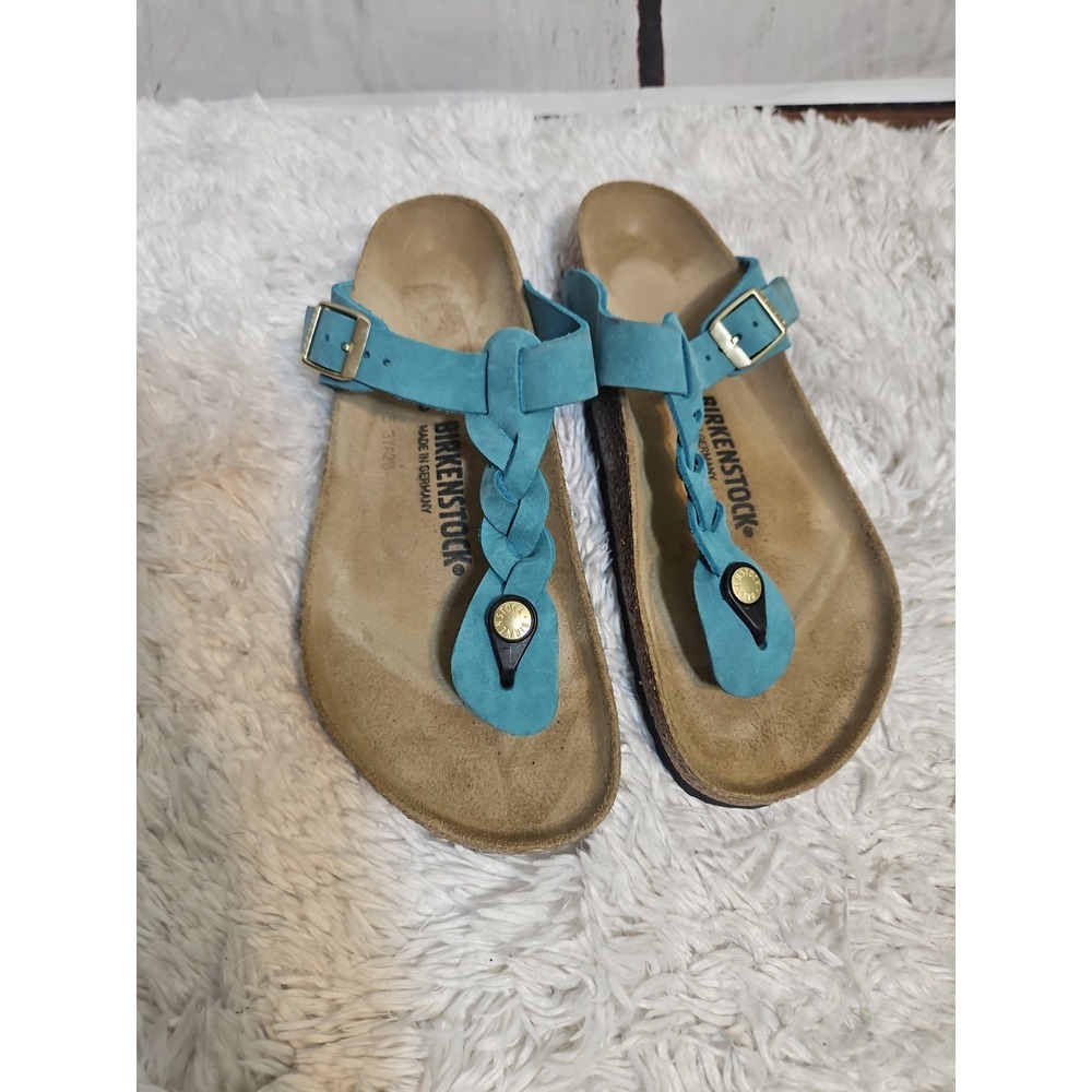 Birkenstock Gizeh Braided Green Leather Sandals Women's Size 40 - Picture 3 of 10